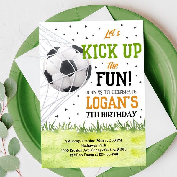 Soccer Invitation Birthday Party Invite Football Boy Sports Supply Athletic Kick Ball Shoot Goal EDITABLE Template Printable Download Bir245