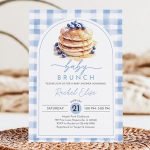 Invito per baby shower con brunch al mirtillo, invito per baby shower con pancake al mirtillo, invito per baby shower con brunch al mirtillo, invito per baby shower con cospargere il bambino Bab333