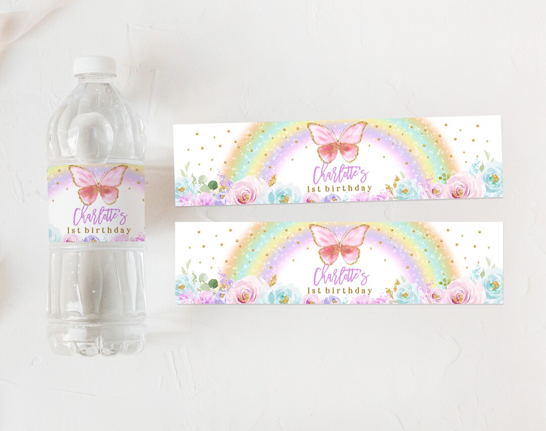 Butterfly Birthday Water Bottle Labels Butterfly Party Decor Baby
