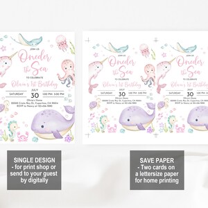 Invitación de cumpleaños: Animales marinos del fondo del mar - Plantilla editable Bir463 imagen 7