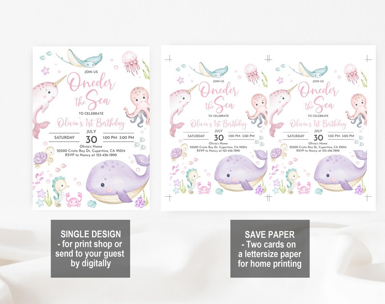 Invitación de cumpleaños: Animales marinos del fondo del mar - Plantilla editable Bir463 imagen 7