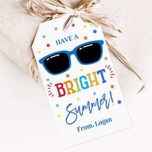 Que tengas un verano brillante Etiqueta de fin de año Etiqueta de regalo para el aula Gafas de sol Vacaciones de verano Editable Imprimible Último día de clases Compañero de clase Est46