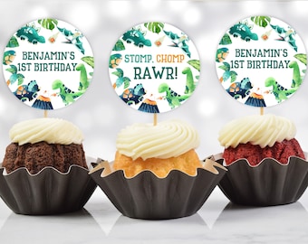 Cupcake Toppers: Dinosaur Birthday Decorations - Editable Printable Bir227