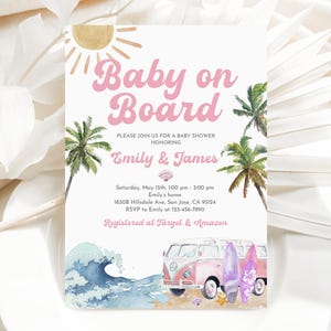 Surf Beach Baby Shower Invitation Template (Editable, Printable) Bab355