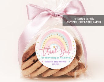 Thank You Party Labels: Pastel Rainbow Baby Shower Tags (Printable Editable Bab155)