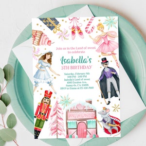 Nutcracker Birthday Invitation - Pink Sugar Plum Fairy Ballet Theme Bir262