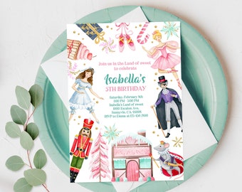 Nutcracker Birthday Invitation - Pink Sugar Plum Fairy Ballet Theme Bir262