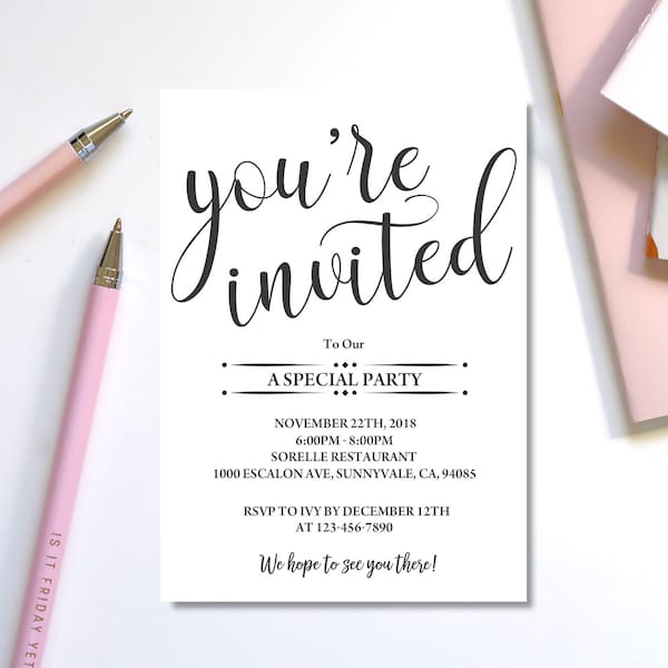 You're invited Download  Everything editable  5x7in, 4x6in Included   Editable Business Template  Special event invitation template