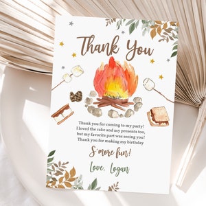 Carte de remerciement d'anniversaire S'more, remerciement Smore amusant avec vous, camping rustique automne feu de camp automne, téléchargement imprimable modifiable Bir18