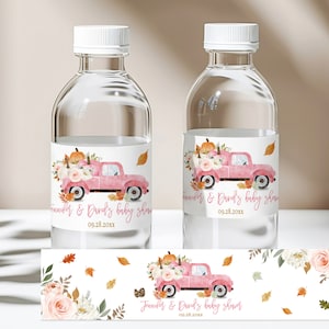 Pumpkin Baby shower Water Bottle Label Pumpkin Girl Pink Truck Drink Tag Fall Label Pumpkin Harvest Editable Printable Download Bab170