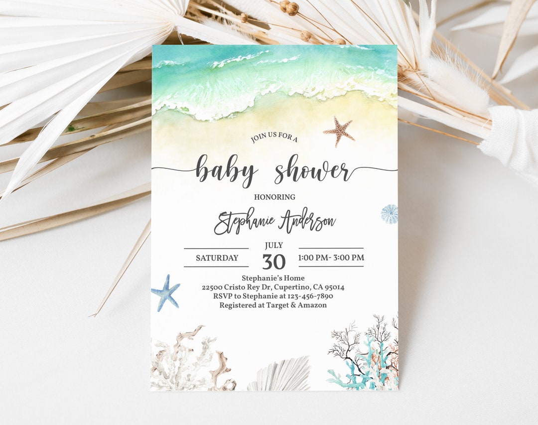 Beach Baby Shower Invitation Shore Baby Shower Invite Ocean Nautical Sea Boho Summer Gender