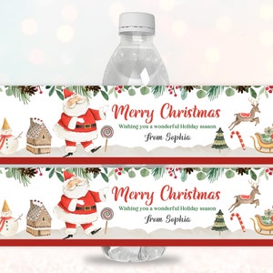 Etiqueta para garrafa de água de Natal Modelo Decoração para festa de Natal Etiqueta para lembrancinhas de Natal para impressão Etiquetas para garrafas de água para impressão Editável Chr12