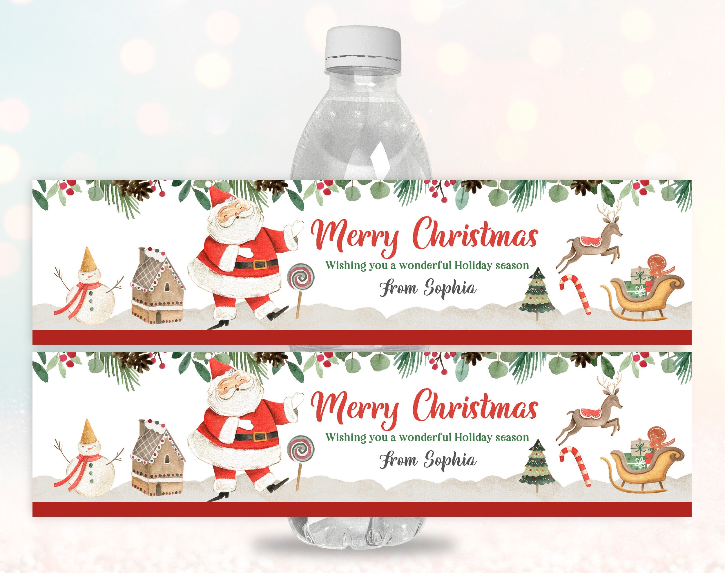 Assorted Christmas Themed Water Bottle Label Template