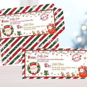 Sobres navideños imprimibles, carta a Papá Noel, sobre editable para Papá Noel, carta navideña, Polo Norte navideño imprimible lts3