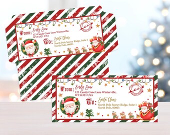 Sobre imprimible para carta navideña a Papá Noel: Diseño editable del Polo Norte (descarga digital)