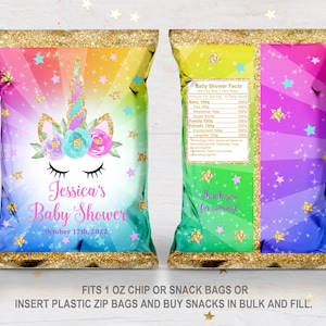 Unicorn baby shower chip bag  Baby shower favor  Printable chip bag  Download  EDITABLE  Bab31