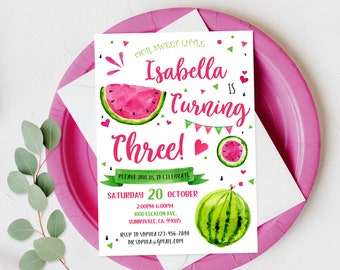 Watermelon Birthday Invitation Watermelon Party Invite One in a Melon Pink Sweet Summer Girl 1st Digital Printable Editable Download Bir43