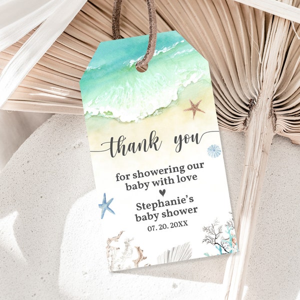 Beach baby shower Favor Tag Shore baby shower thank you tag Ocean Nautical Sea Boho Summer Gender neutral Editable Printable Download Bab213