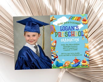 Robot and Rocket Preschool Graduation Invitation - Digital Editable Kgi1
