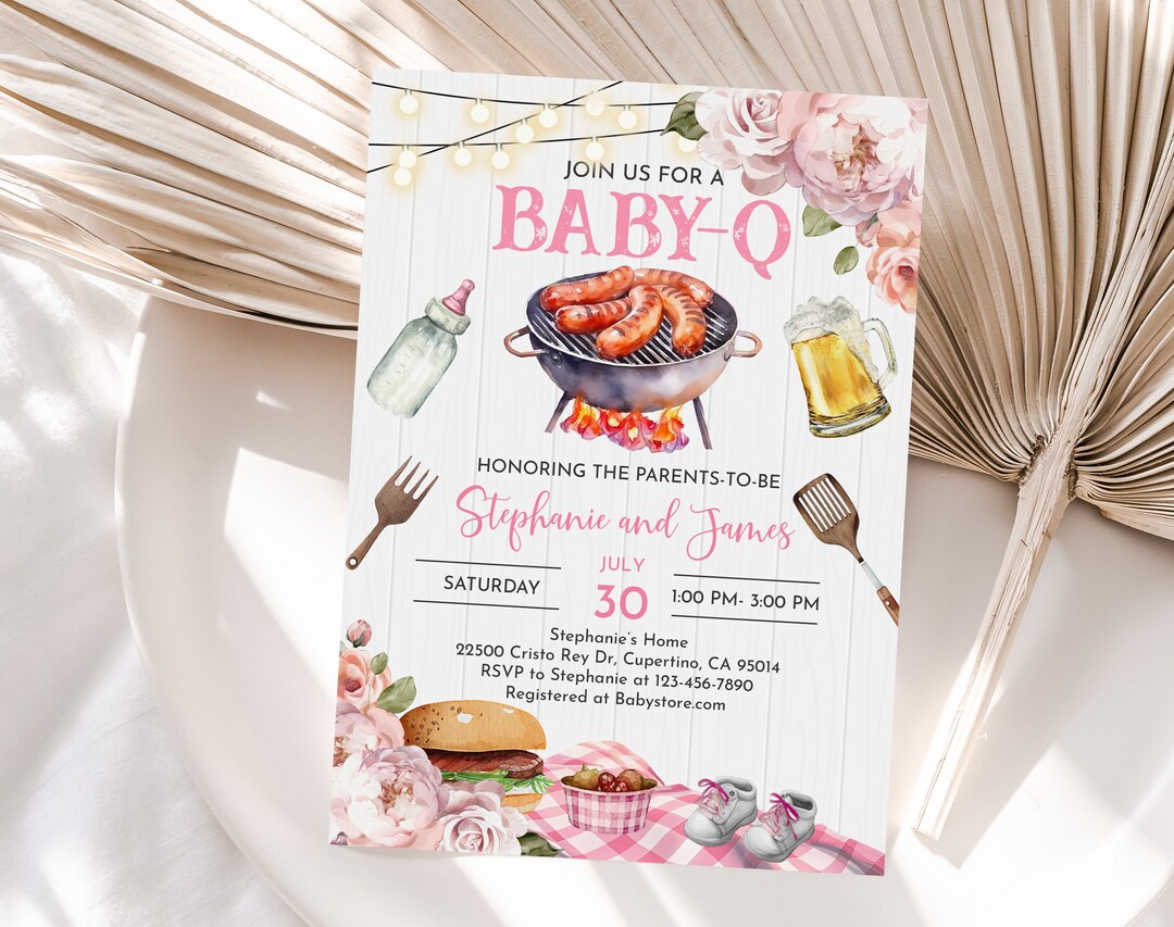 45PCS Baby Q Shower Balloons 12 Inches – BBQ Print Latex Balloons | Pink Baby Shower Decorations
