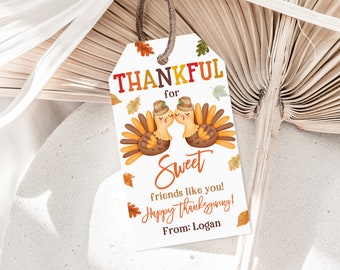 Étiquettes cadeaux « Ami reconnaissant » pour Thanksgiving : Étiquettes de remerciement imprimables et modifiables Tgt3