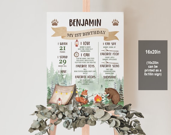 One Happy Camper 1st Birthday Poster - Editable Chalkboard Milestone Bir335