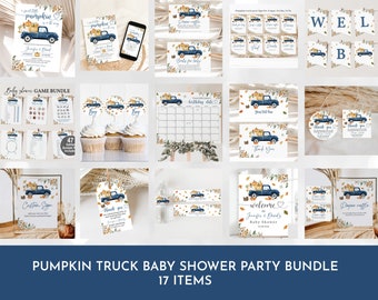 Pumpkin Baby Shower Bundle Blue Pumpkin Truck Fall Shower Invite Pack Boy Autumn Boho Rustic Pumpkin Editable Printable Download Bab169