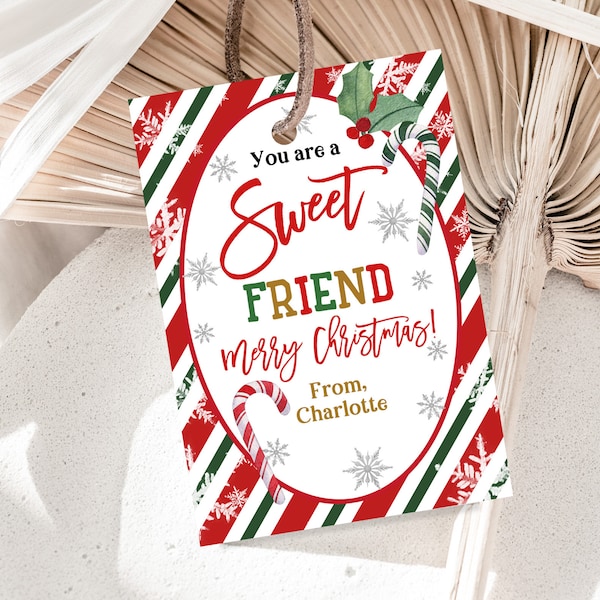 Christmas candy tag you are so sweet friend gift tags Holiday sweet tags School friends co-workers Editable Printable Download Cht39