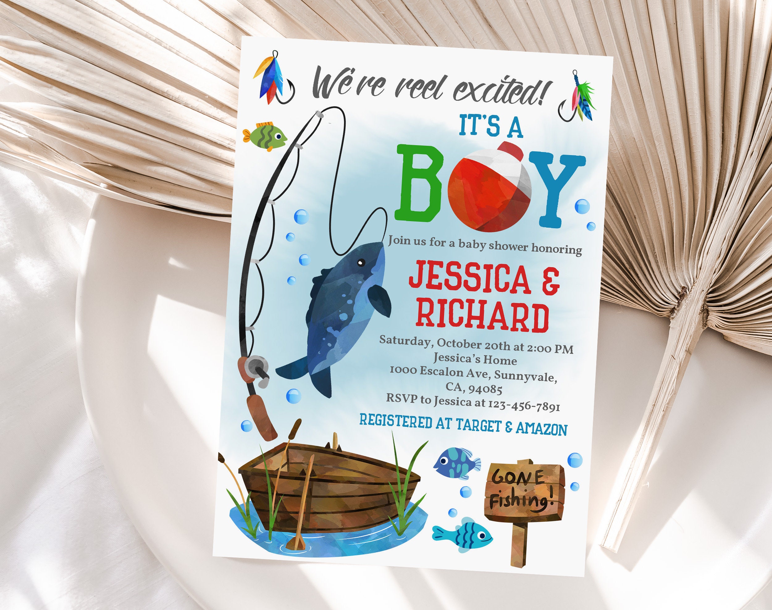 Fishing Baby Shower Invitation We're Reel Excited It's a Boy Gone