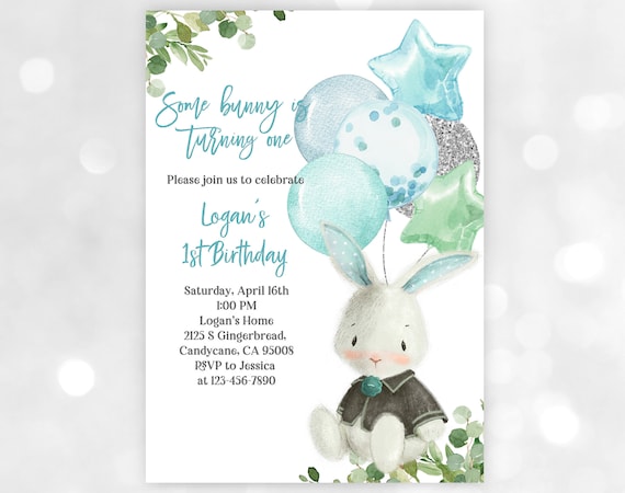Some Bunny Birthday Invite: Easter & Spring Party (Boy’s 1st, Editable)