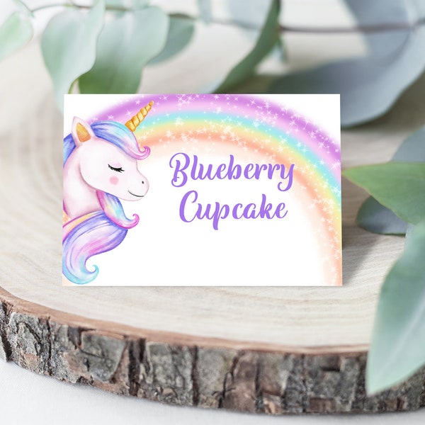 Unicorn Food tent card Unicorn Birthday Place Card Rainbow Party Food Label Decorations Magical Digital Editable Printable Download Bir249