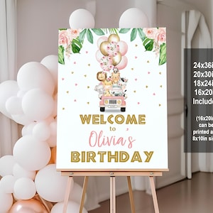 Safari Birthday Welcome Sign Tropical Safari Animals Party Welcome poster Decor Wild One Jungle Drive By Editable Printable Download Bir359