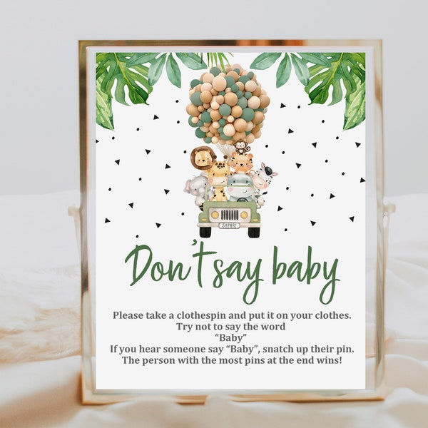Don't Say Baby Clothespins Game Jungle Baby Shower Jungle Animals Cute Safari Baby Shower Sign Tropical Editable Printable Download Bab153