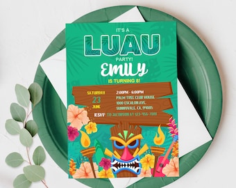 Tropical Luau Birthday Invitation, Pineapple Palm Design (Editable Digital Bir129)