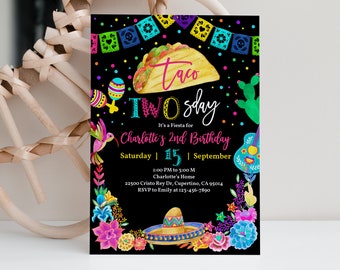 Taco-Geburtstagseinladung: Mexikanische Fiesta-Thema (editierbarer Download Bir330)