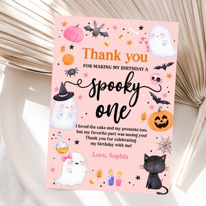 Halloween Geburtstag Dankeschön-Karte Pink Ghost Spooky ein Dankeschön Hinweis Pink Black Girl Little Boo Digital Editable Printable Download Hab1