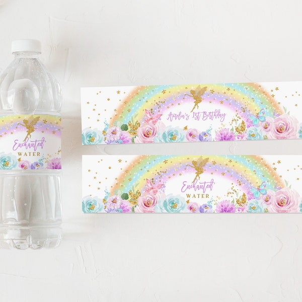 Fairy Birthday Water Bottle Labels Enchanted Magical Floral Fairy Princess Party Water Bottle Wrappers Editable Printable Download Bir274