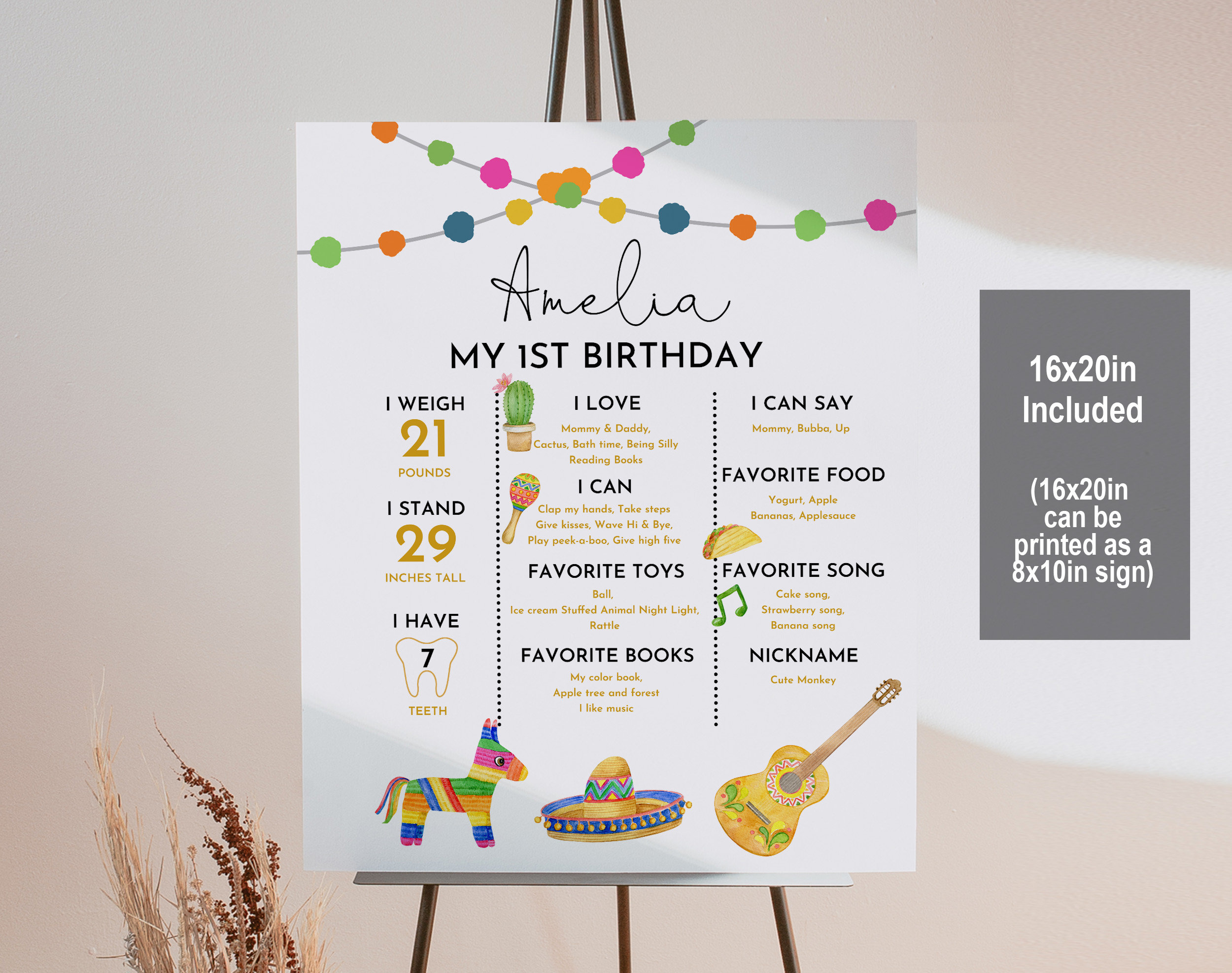 Editable Fiesta First Birthday Milestone Sign Fiesta Milestone Poster Mexican 1st Birthday Decoration Printable Cinco de mayo Digital Bir331