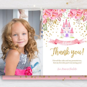 Carte de remerciement princesse, remerciement princesse à télécharger, fête de princesse, remerciement royal, photo rose et or Prin1