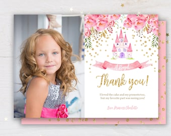 Princess Thank You Card   Princess Thank You Note Download  Princess Party Thank you  Royal thank you  Photo   Pink and Gold  Prin1