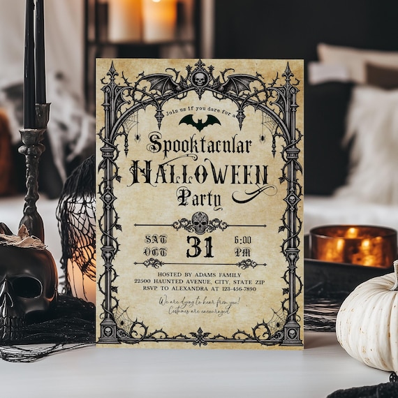 Halloween Invitation, Victorian Gothic Digital Edit - Canva Template | 5X7In | Jpg Pdf | HaI53