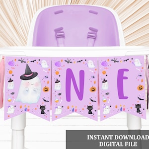 Halloween High Chair Banner Girl 1st Birthday Ghost Spooky ONE Spooktacular Party Decor Halloween Party Digital Printable Download Hab4