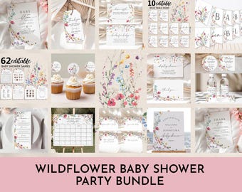 Wildflower Baby Shower Invitation Bundle: Editable Games & Decor (Printable)