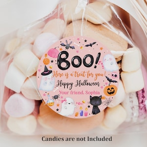 Halloween Boo Aufkleber 2 "& 3" Geburtstag Danke Etikett Halloween Favor Bag Tag Pink Ghost Girl niedlich Bearbeitbar Printable Download Hab2