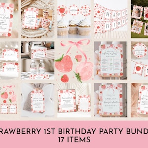 Berry First Birthday Invitation Bundle Printable Strawberry Invitation 1st Birthday Berry Sweet Decorations Printable First Birthday Bir429