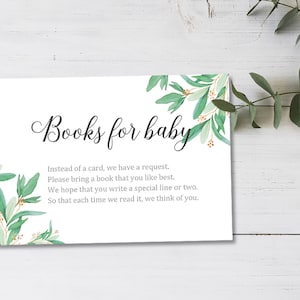 Livros de vegetação para cartão de bebê Solicitação de livro Convite para chá de bebê Inserir cartão para download