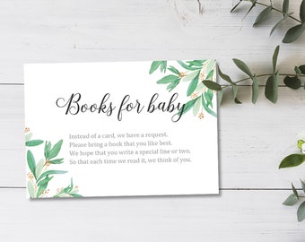 Greenery books for baby card   Book Request  Baby Shower Invitation Book Insert card  Download