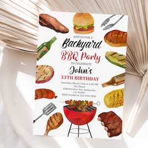 BBQ party Birthday Invitation Backyard Party Invite Barbecue Garden Summer Fall Digital Printable Editable Download Bir218