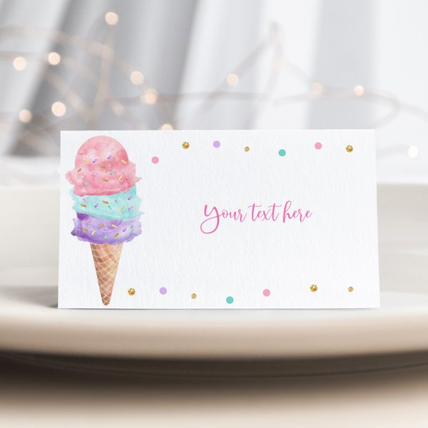 Bearbeitbare Eis Lebensmittel Etiketten Eis Geburtstag Lebensmittel Karten Zelt Karte Mädchen Rosa Gold die Schaufel Buffet Label Zelt Karte Printable Bir366