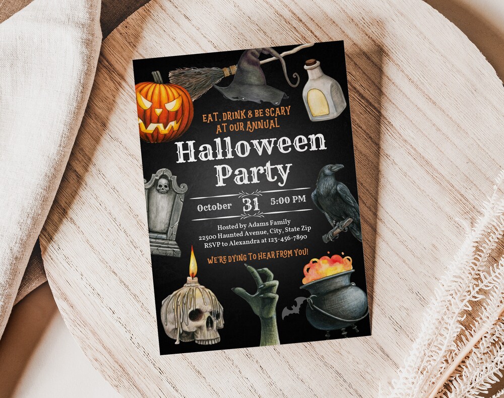Halloween Invite Halloween Invitation Halloween Party Invite Halloween Party Flyer Adult Party Pumpkins Skulls Witch Editable Printable Download Hai9 Costume Party Men Women Realtorgift